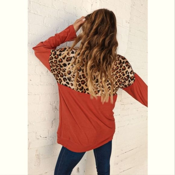 Rust Animal Print Color Block Zip Top - Picture 3 of 3